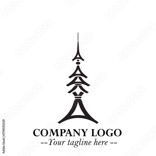 Tower Logo Symbol in Black on the White Background with Simple Modern Architecture Design