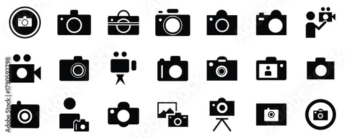 Camera and Photography Icon Set – Photo, Video, Studio, and Photo Gallery Vector Collection
