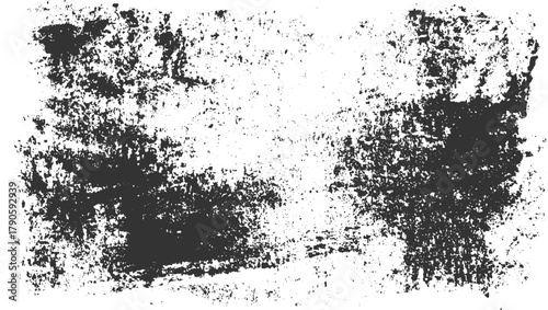 Dark grey textured grunge overlay with irregular shapes and speckles on white background vector