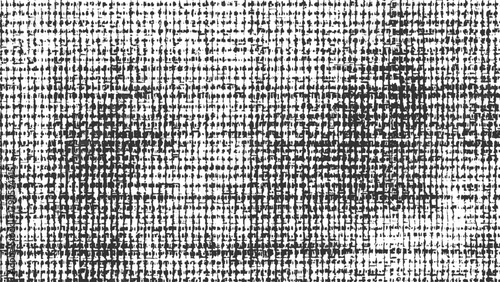 Black and white textured background with woven pattern and irregular dark shapes abstract