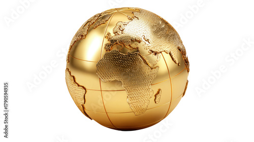 Golden World Sphere: A beautifully crafted, golden sphere of the Earth symbolizes global interconnectedness and exploration. It offers a striking visual that conveys concepts of luxury and prestige.
