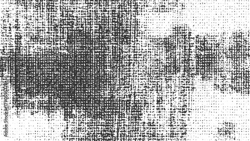 Black and white textured background with a woven grid pattern and distressed effect vector