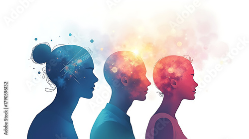 Fototapeta Naklejka Na Ścianę i Meble -  Abstract Concept of Human Mind and Creativity with Cosmic Elements