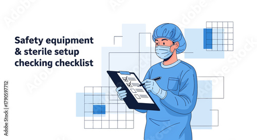 Doctor ensuring safety and sterility by meticulously reviewing checklist procedures