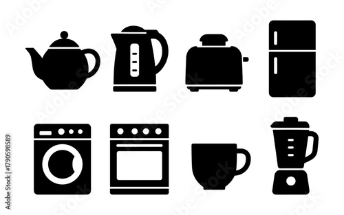 Silhouette kitchen appliance set: essential home gadgets in minimalist design