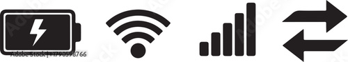 Battery wifi signal strength data transfer icons power lightning bolt