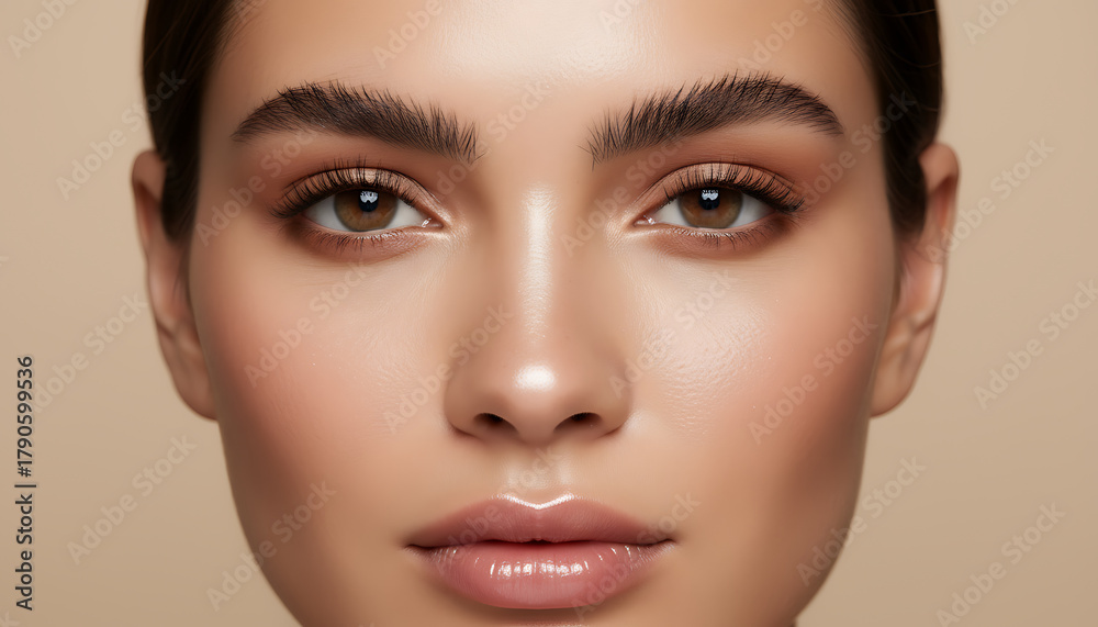 Fototapeta premium Beauty close up with glowing skin and natural makeup