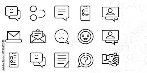 Collection of communication and feedback icons including email chat and social networking elements design created with generated ai