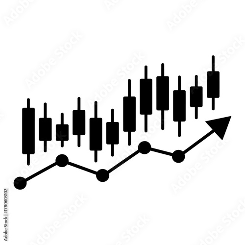 candlestick chart with indicator line icon Silhouette vector style on white background