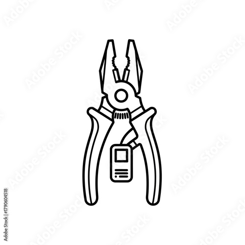Monochrome line art illustration of combination pliers with gripping jaws and cutter.