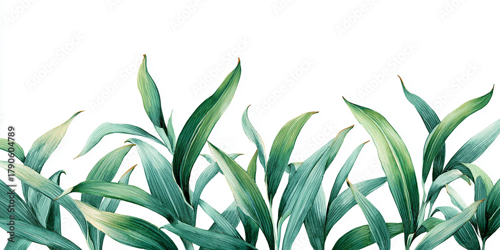 Fototapeta premium Watercolor botanical frame of pandan leaves forming a green tropical border, perfect for dessert or spa design.