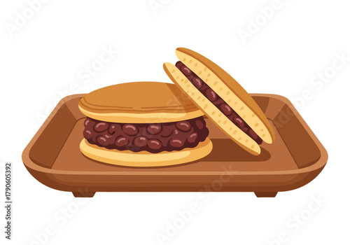 Bild auf Leinwand A clean vector illustration showcases two traditional Japanese dorayaki pancakes