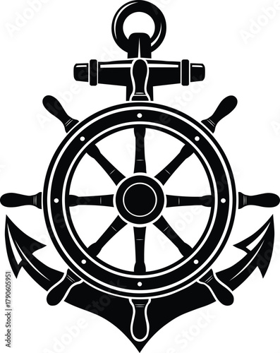 Bold nautical anchor and ship wheel design conveying strength and adventure, perfect for tattoos, logos, or maritime themed artwork and designs