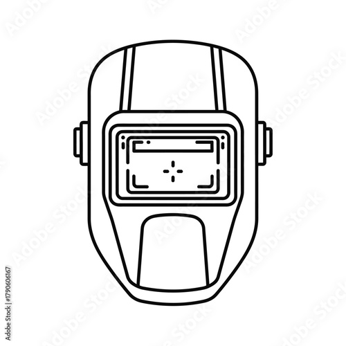 Stylized Line Art Illustration of a Welding Helmet.