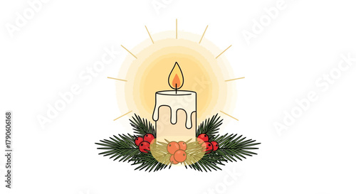 christmas candle and holly