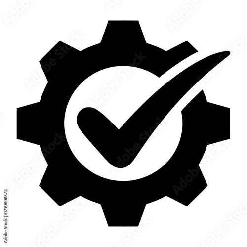 Gear with check mark icon symbol Silhouette vector style on white background