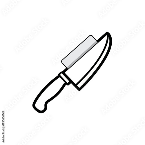 Simple Black and White Vector Illustration of a Kitchen Chefs Knife.