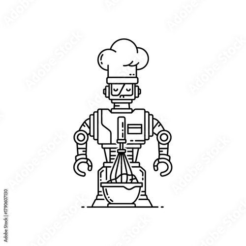 Whimsical Robot Chef with Whisk in Bowl, Cartoon Style.