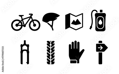 Mountain biking essentials: gear and icons for outdoor adventures