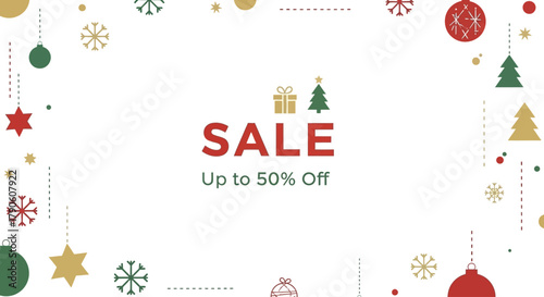 A Modern Flat Christmas Decorations Creating Clean White Frame with SALE Message