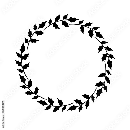 Christmas wreath with holly leaves. Round Christmas wreath. Floral wreath, vector.