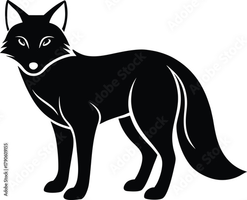 Stylized Black Fox Graphic with White Details


