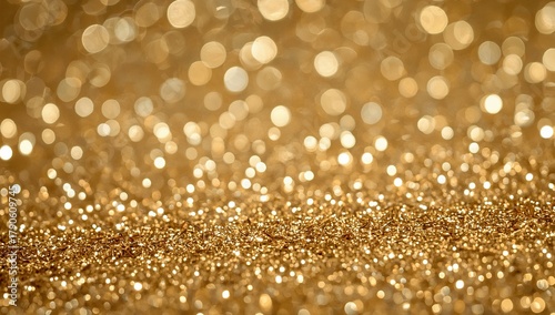 Golden sparkle glitter sand glow with bokeh