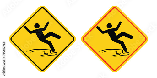 Wet Floor Caution Sign  Hazard and Safety Vector Icons Set