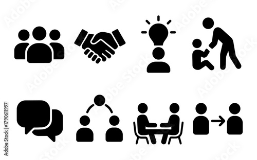 Set of business and community pictograms for teamwork and communication