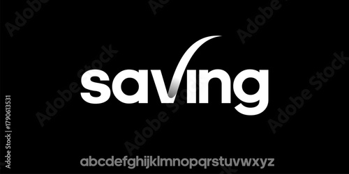 Modern saving wordmark logo with a checkmark and complete alphabet font set.