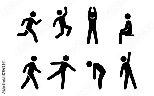 Active silhouette icons: people in motion and various poses