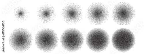 Texture grain gradient background with circle spray airbrush and moon dot noise. Stipple design ink with texture elements and grain gradient surface for orb point. Powder work aesthetic design