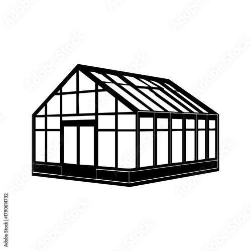 Glass greenhouse building design representing sustainable gardening, plant growth, and eco-friendly architecture.