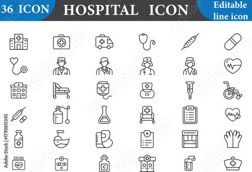 Set of hospital icon in vector illustration