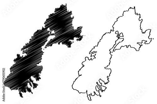 Blido island (Kingdom of Sweden, Stockholm archipelago) map vector illustration, scribble sketch Blidö map