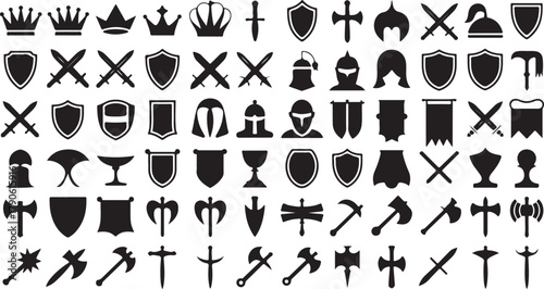 Collection of Medieval Heraldic Symbols and Weapons