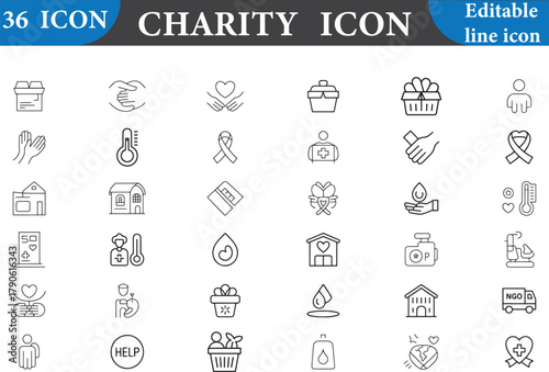 Collection of charity icons in line style vector