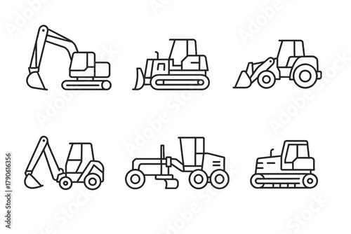 Simple illustration of construction vehicles with red green and blue colors