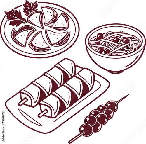 silhouette of traditional armenian christmas dishes on a white background