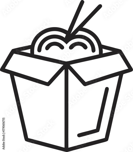 Simple sketch of a wok box with noodles icon style illustration