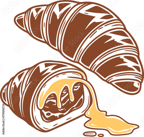A simple silhouette icon of a cheesy delicious croissant pastry