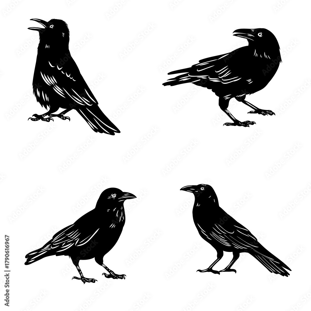 Obraz premium crow, black bird, vector sketch