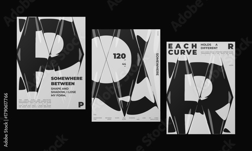 Collection of Abstract posters with Refraction and Distortion letter featuring liquid glass effect.