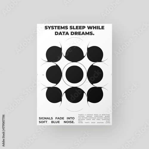 Abstract black-and-white poster featuring liquid glass distortion and smooth refraction effects. A futuristic composition blending typography, reflection, and optical illusion