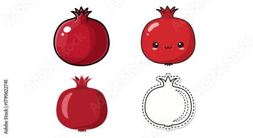 Cute Pomegranate Illustrations Set Adorable Cartoon Fruit Graphics
