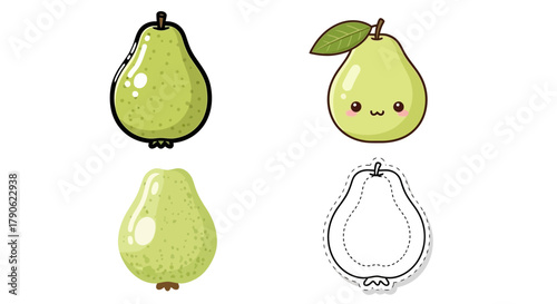 Cute Pear Icons Fresh Fruit Designs for Creative Projects