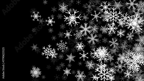 Christmas background with falling snowflakes. Winter holiday background or frame with pattern of holiday snow.
