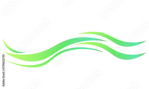 This image features flowing, stylized green waves against a white background,With Ocean wave.