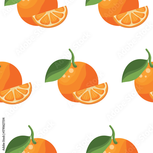 pattern with ripe oranges with a green leaf and half an orange next to it, for fruit designs, social media or stickers
