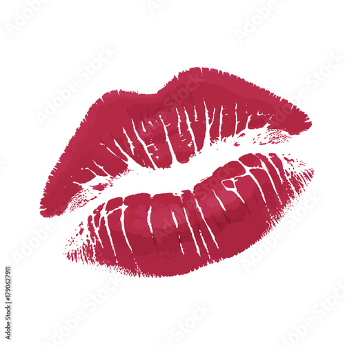 Red lipstick kiss mark on white background